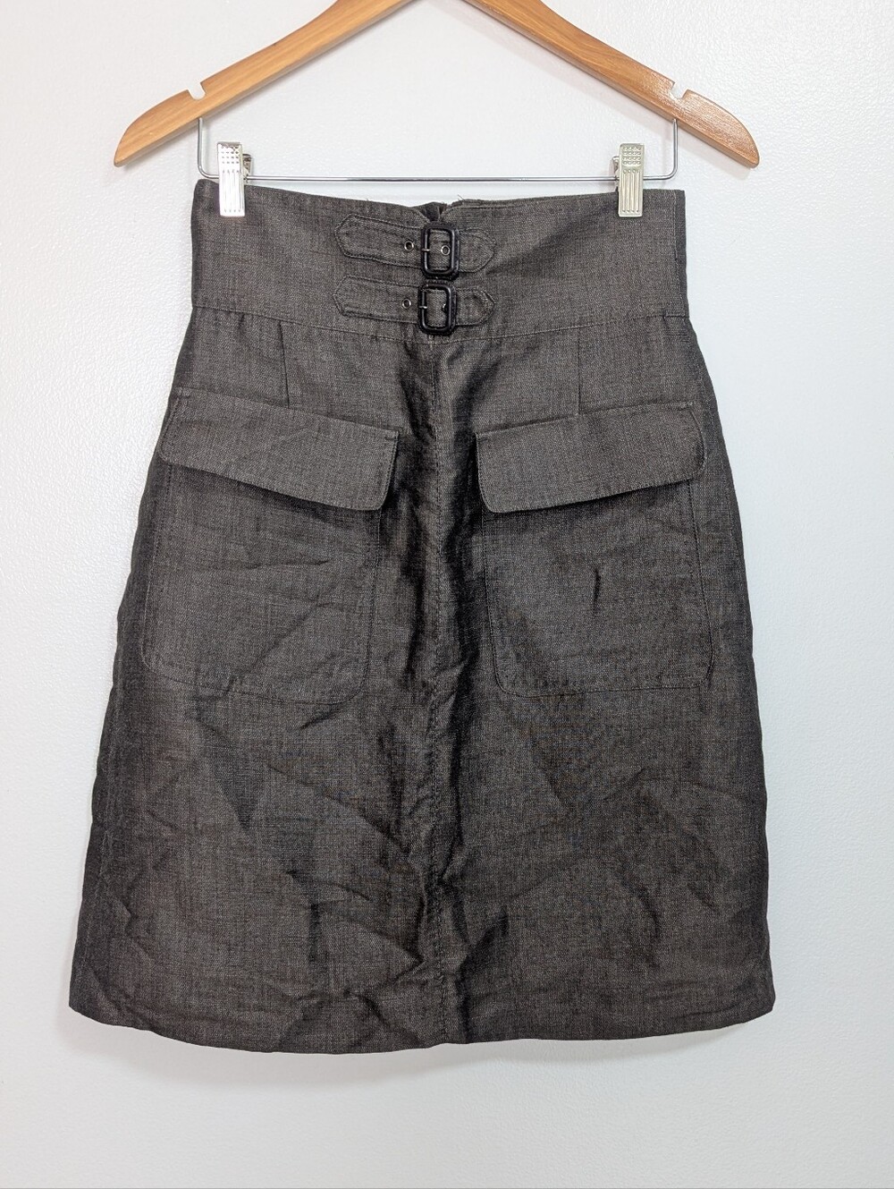 ZARA Basic Size M Charcoal Gray High Waisted Utility Pocket Linen Blend Skirt
